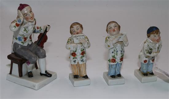 Late 19C Nymphenburg porcelain figure of a violin teacher and a group of three boys singing (faults)(-)
